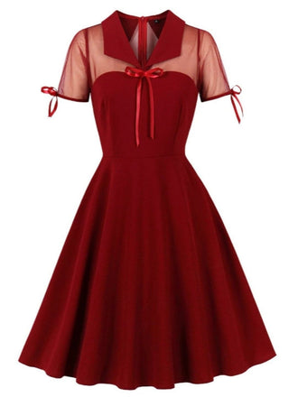 1950s Lapel Mesh Patchwork Swing Dress - vintage dress, retro fashion, rockabilly