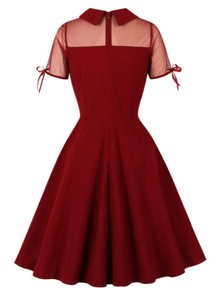 1950s Lapel Mesh Patchwork Swing Dress - vintage dress, retro fashion, rockabilly