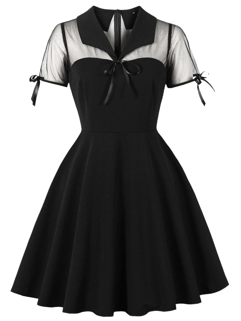 1950s Lapel Mesh Patchwork Swing Dress - vintage dress, retro fashion, rockabilly