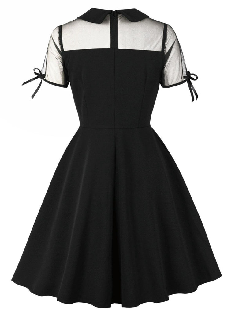 1950s Lapel Mesh Patchwork Swing Dress - vintage dress, retro fashion, rockabilly