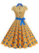 1950s Lapel Polka Dots Bow Swing Dress — a 1950s silhouette that turns sidewalks into runways