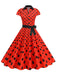 She slips into this 1950s Lapel Polka Dots Bow Swing Dress and suddenly it's a 1950s daydream