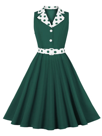 1950s Lapel Polka Dots Sleeveless Belted Dress, vintage dress, retro fashion, rockabilly, pin-up fashion - perfect for women who love vintage and retro fashion