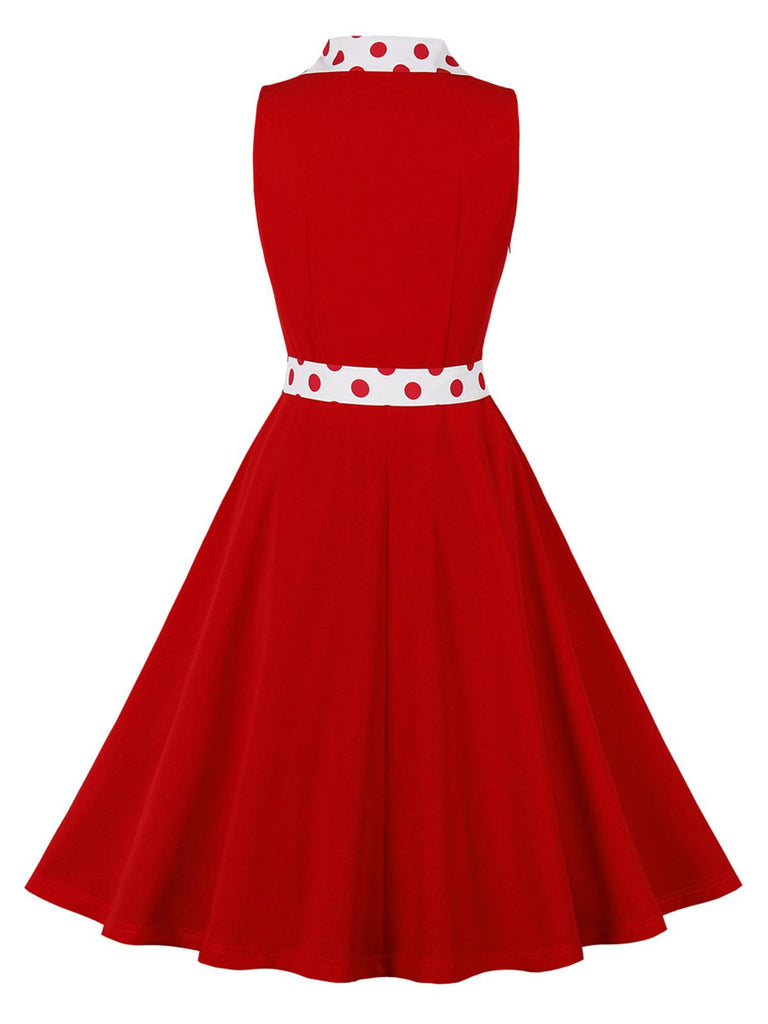 1950s Lapel Polka Dots Sleeveless Belted Dress, vintage dress, retro fashion, rockabilly, pin-up fashion - perfect for women who love vintage and retro fashion