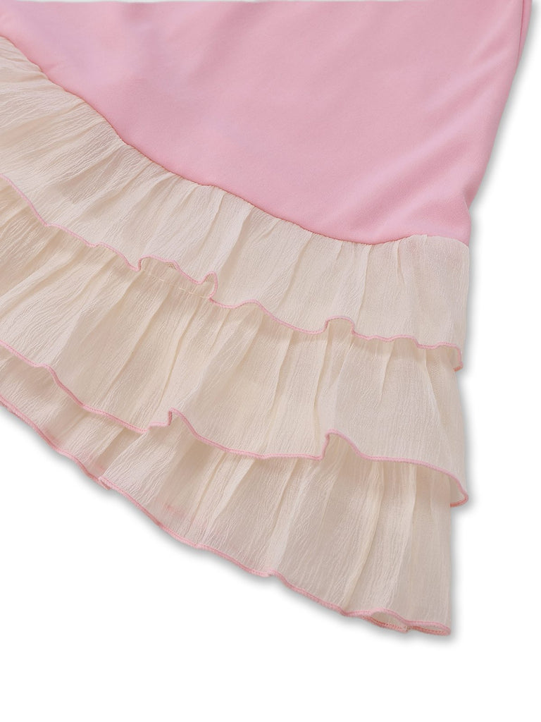 1950s Layered Hem Contrast Bow Strap Dress - vintage dress, retro fashion, rockabilly