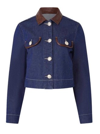 1950s Leather Collar Pocket Denim Jacket - vintage fashion, retro style