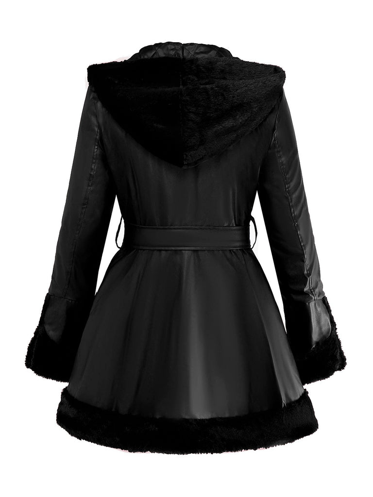 1950s Leather Fur Collar Hooded Coat - vintage fashion, retro style