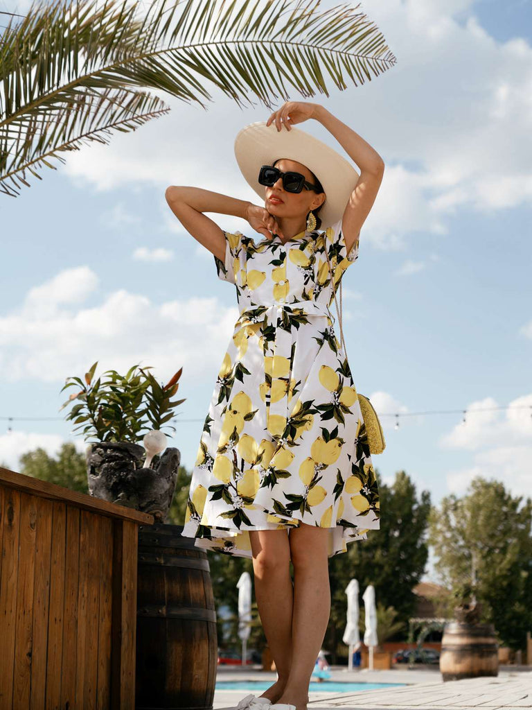 1950s Lemon Bow Swing Dress, classic 1950s style elegant retro fashion - Image 2