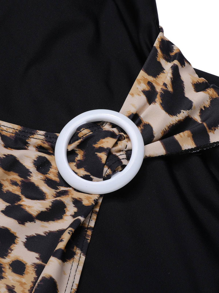 1950s Leopard Patchwork One-Piece Swimsuit, vintage swimsuit, pin-up swimwear - perfect for women who love vintage and retro fashion