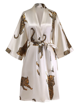 1950s Leopard Print Satin Robe with Belt - vintage fashion, retro style