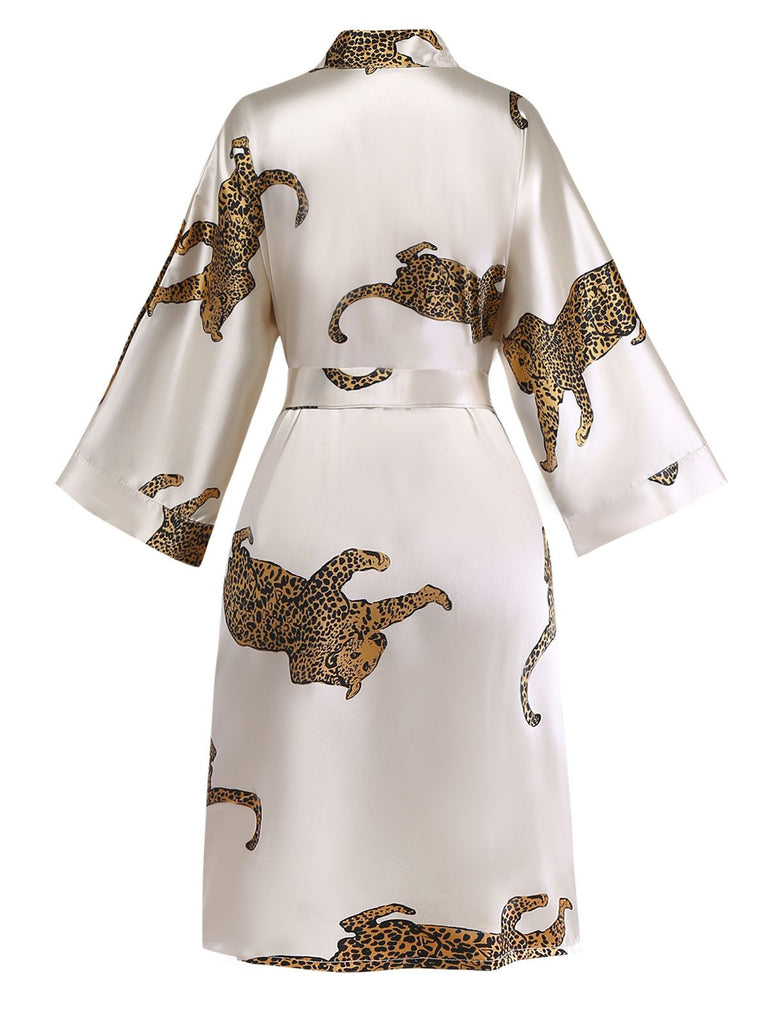 1950s Leopard Print Satin Robe with Belt - vintage fashion, retro style