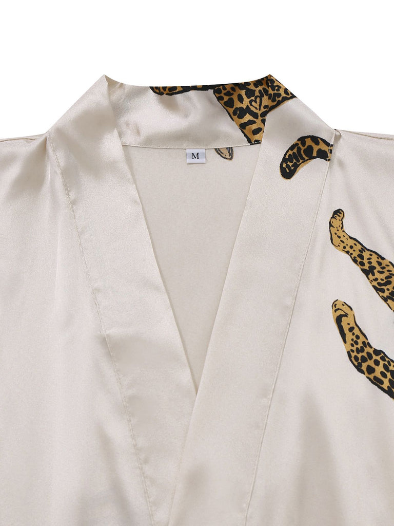 1950s Leopard Print Satin Robe with Belt - vintage fashion, retro style