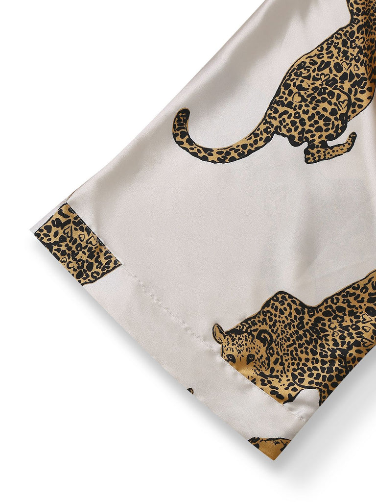 1950s Leopard Print Satin Robe with Belt - vintage fashion, retro style
