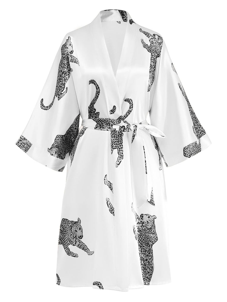 1950s Leopard Print Satin Robe with Belt - vintage fashion, retro style