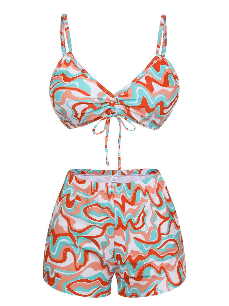 1950s Marble Print Strap Drawstring Swimsuit, vintage swimsuit, pin-up swimwear - perfect for women who love vintage and retro fashion