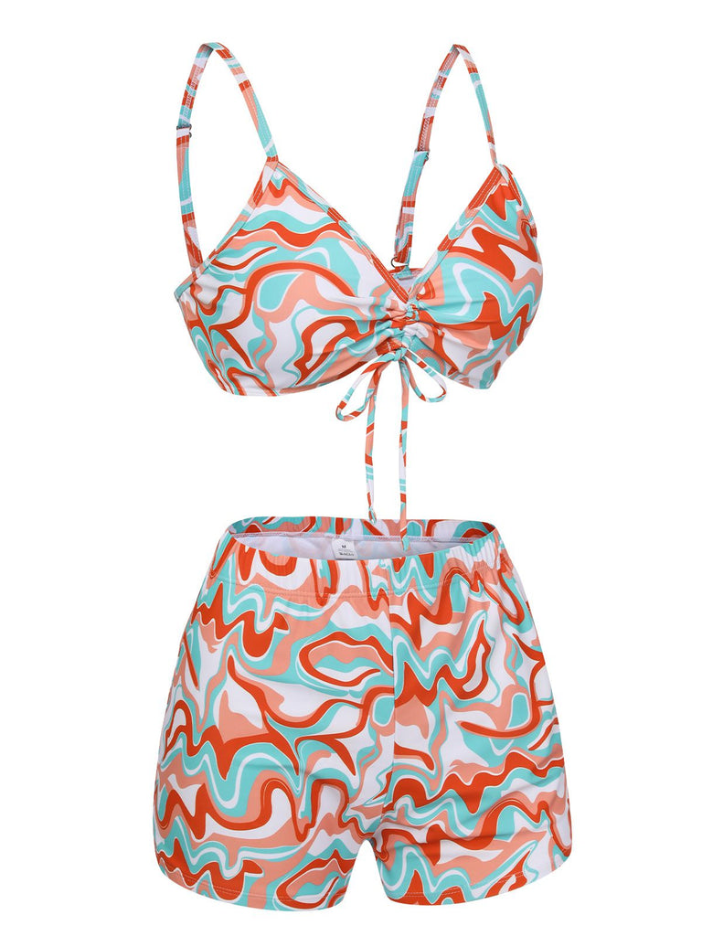 1950s Marble Print Strap Drawstring Swimsuit, vintage swimsuit, pin-up swimwear - perfect for women who love vintage and retro fashion
