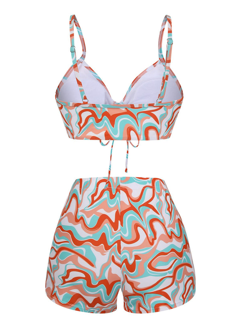 1950s Marble Print Strap Drawstring Swimsuit, vintage swimsuit, pin-up swimwear - perfect for women who love vintage and retro fashion