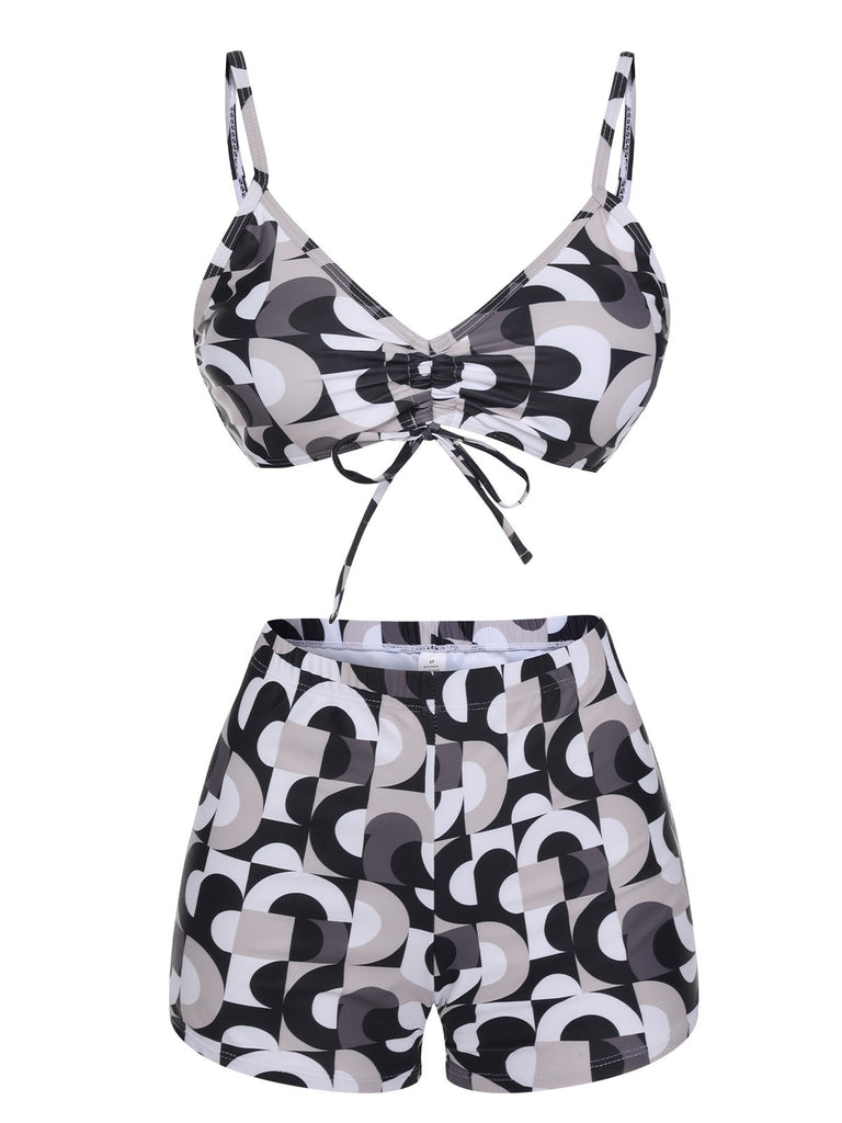 1950s Marble Print Strap Drawstring Swimsuit, vintage swimsuit, pin-up swimwear - perfect for women who love vintage and retro fashion