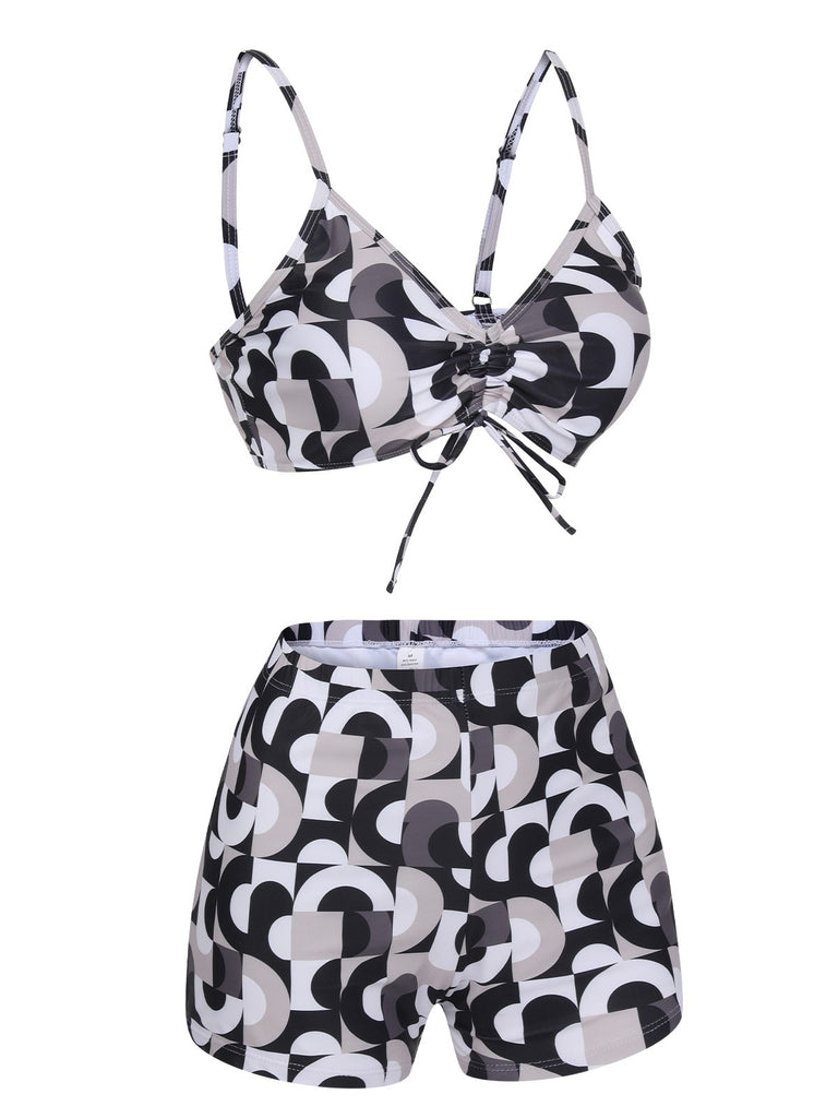 1950s Marble Print Strap Drawstring Swimsuit, vintage swimsuit, pin-up swimwear - perfect for women who love vintage and retro fashion