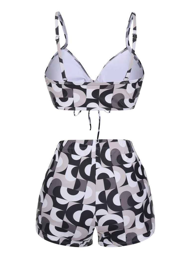 1950s Marble Print Strap Drawstring Swimsuit, vintage swimsuit, pin-up swimwear - perfect for women who love vintage and retro fashion