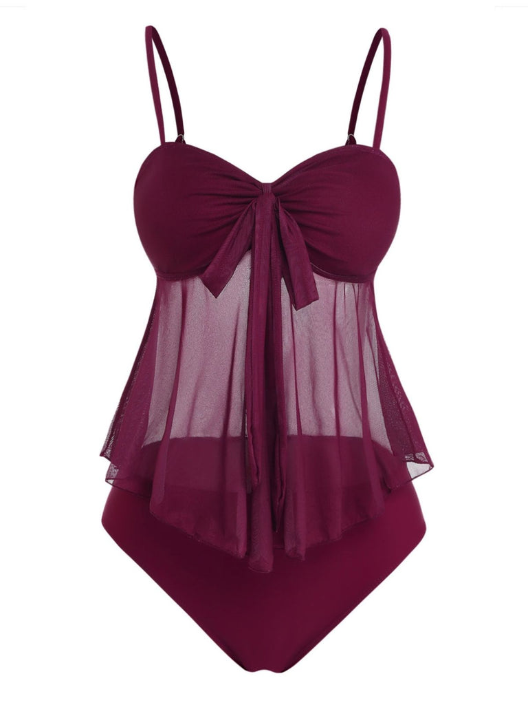 1950s-Mesh-High-Waist-Bow-Tie-Tankini-Set, vintage, retro, swimwear
