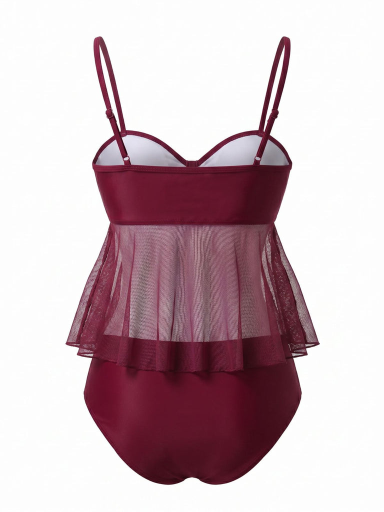 1950s-Mesh-High-Waist-Bow-Tie-Tankini-Set, vintage, retro, swimwear