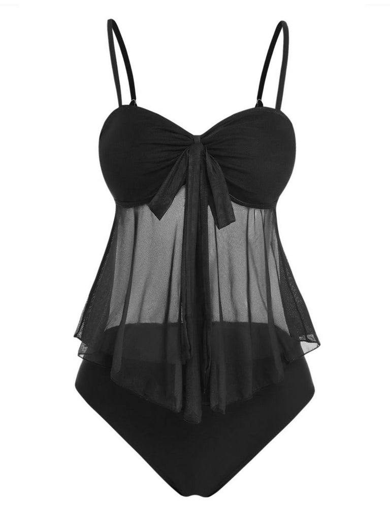 1950s-Mesh-High-Waist-Bow-Tie-Tankini-Set, vintage, retro, swimwear