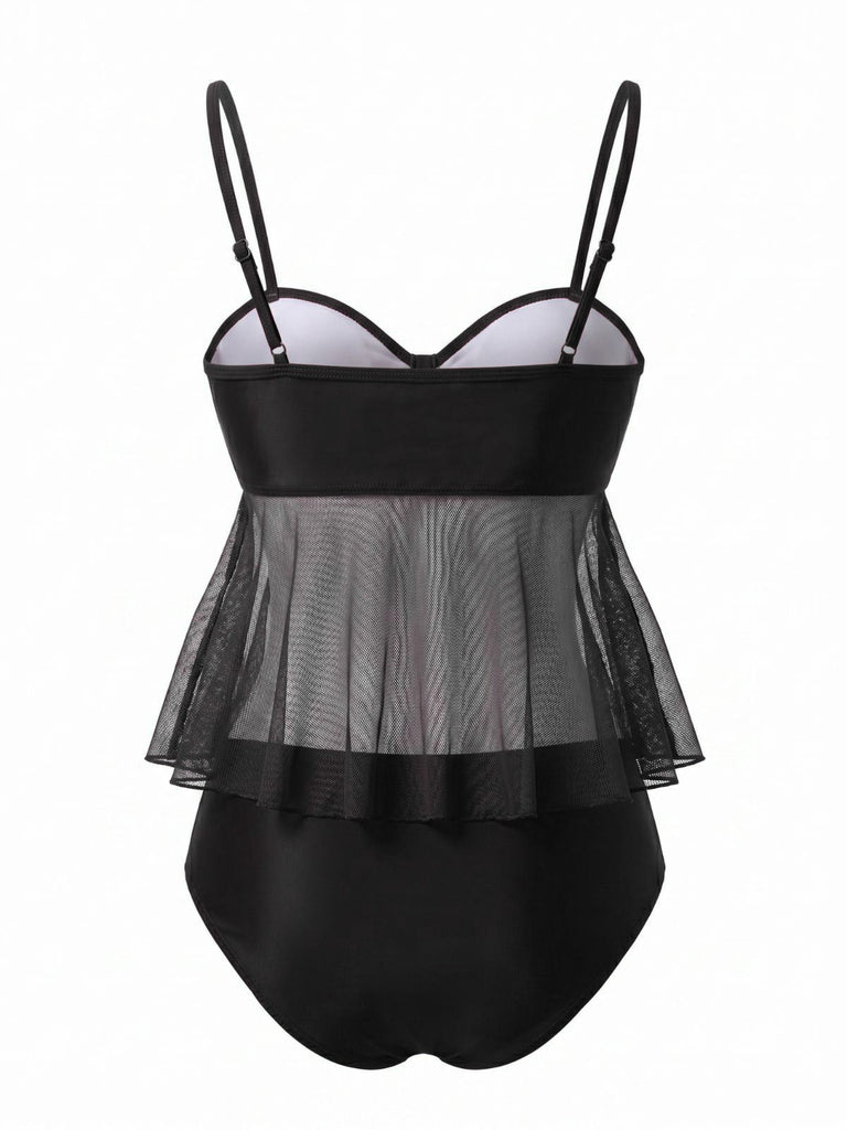 1950s-Mesh-High-Waist-Bow-Tie-Tankini-Set, vintage, retro, swimwear