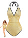 1950s Metallic Shimmer Strappy Halter One-Piece Swimsuit - vintage swimwear, retro swimsuit, pin-up style for vintage lovers
