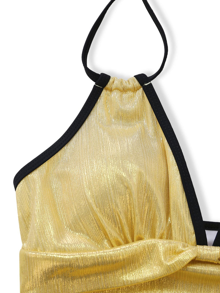 1950s Metallic Shimmer Strappy Halter One-Piece Swimsuit - vintage swimwear, retro swimsuit, pin-up style for vintage lovers