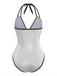 1950s Metallic Shimmer Strappy Halter One-Piece Swimsuit | vintage swimwear, retro swimsuit, pin-up style - perfect for retro fashion enthusiasts