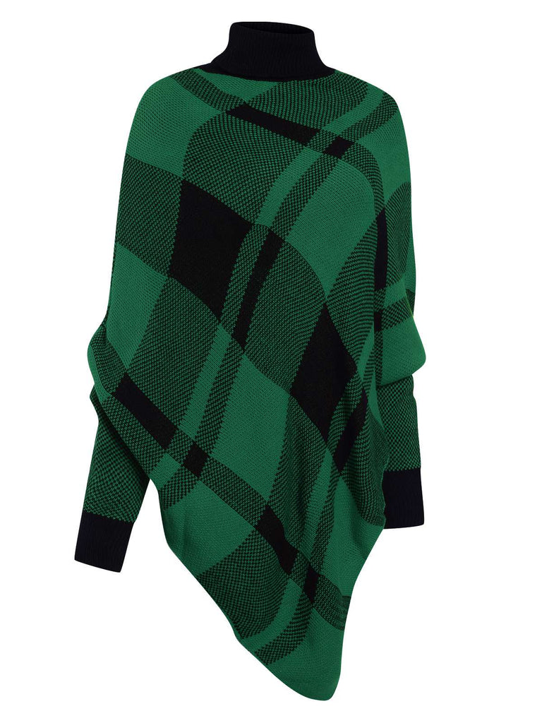 1950s Mock Neck Plaid Knit Poncho Sweater, vintage fashion, retro style - perfect for women who love vintage and retro fashion