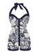 1950s Navy Blue Butterfly Halter Swimsuit: timeless style reimagined