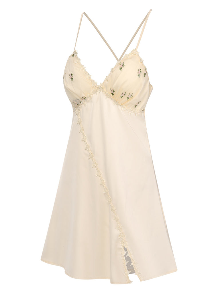 2PCS Apricot 1950s Floral Straps Slit Nightgown & Robe - vintage nightgown, retro sleepwear