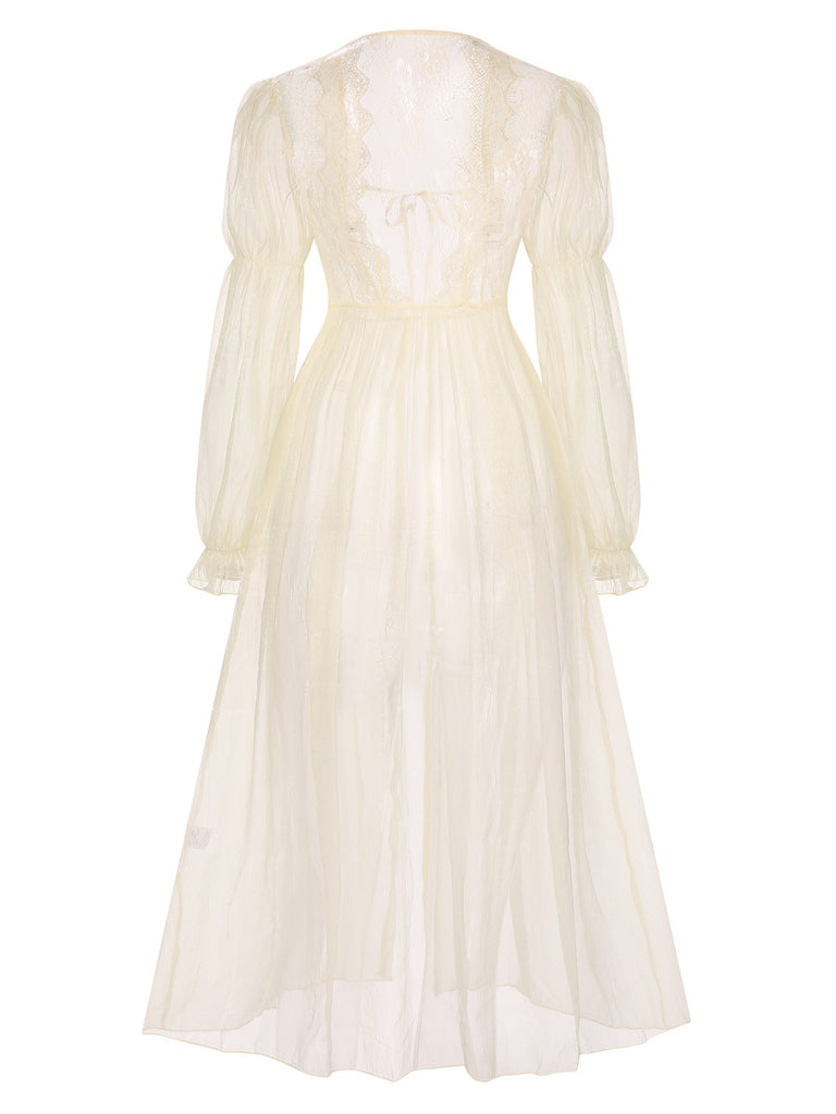 2PCS Apricot 1950s Floral Straps Slit Nightgown & Robe - vintage nightgown, retro sleepwear