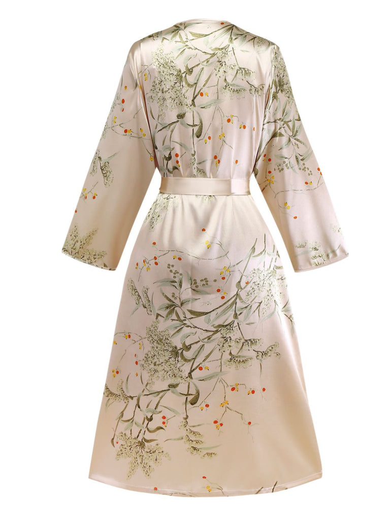 2PCS 1950s Floral Straps Satin Nightgown & Matching Robe - vintage nightgown, retro sleepwear