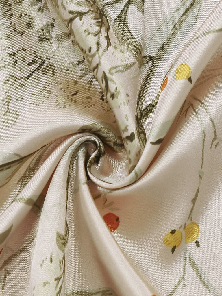 2PCS 1950s Floral Straps Satin Nightgown & Matching Robe - vintage nightgown, retro sleepwear