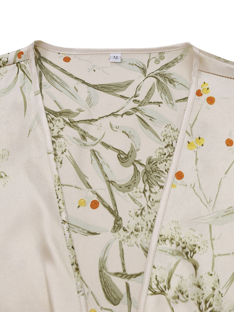 2PCS 1950s Floral Straps Satin Nightgown & Matching Robe - vintage nightgown, retro sleepwear