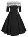 1950s Off Shoulder Button Embellished Dress, classic 1950s style elegant retro fashion - Image 9