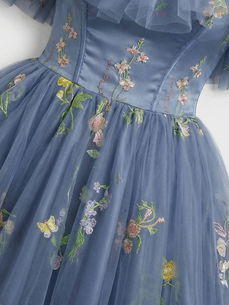 1950s Off-Shoulder Floral Embroidered Mesh Dress, vintage dress, retro fashion, rockabilly, pin-up fashion - perfect for women who love vintage and retro fashion