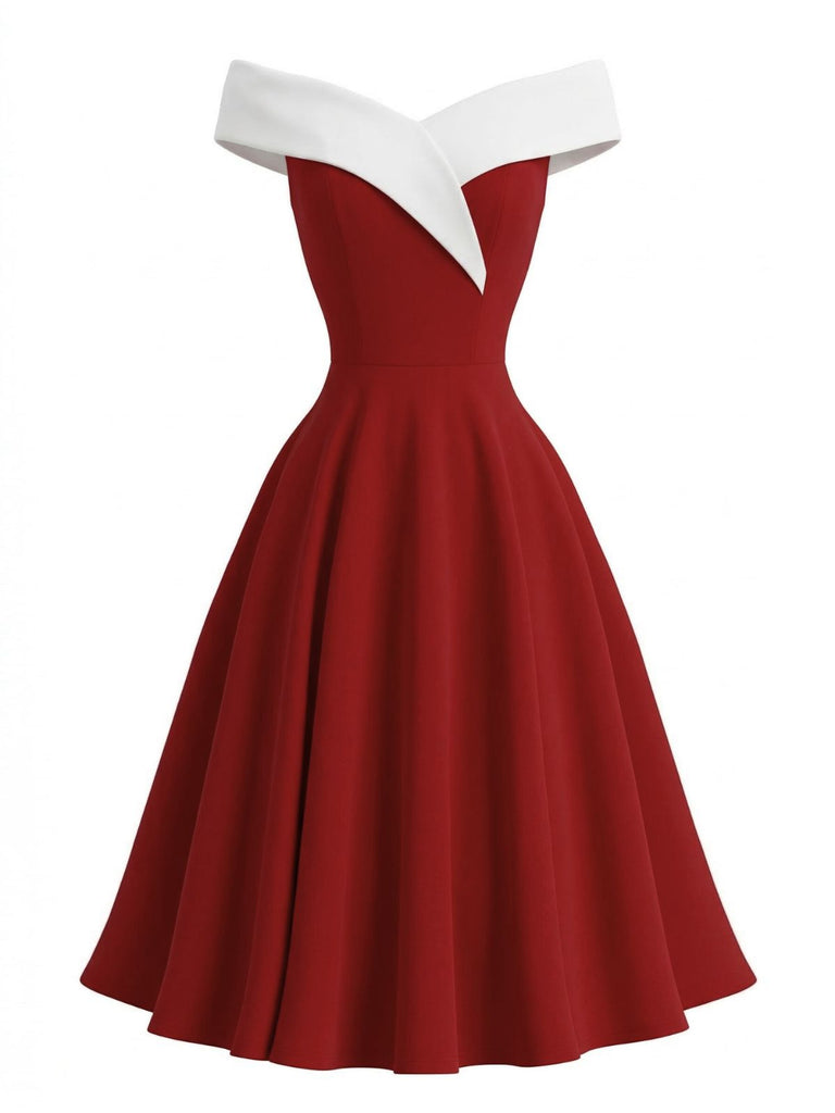1950s Off-Shoulder Sleeveless ColorBlock Dress - vintage dress, retro fashion, rockabilly
