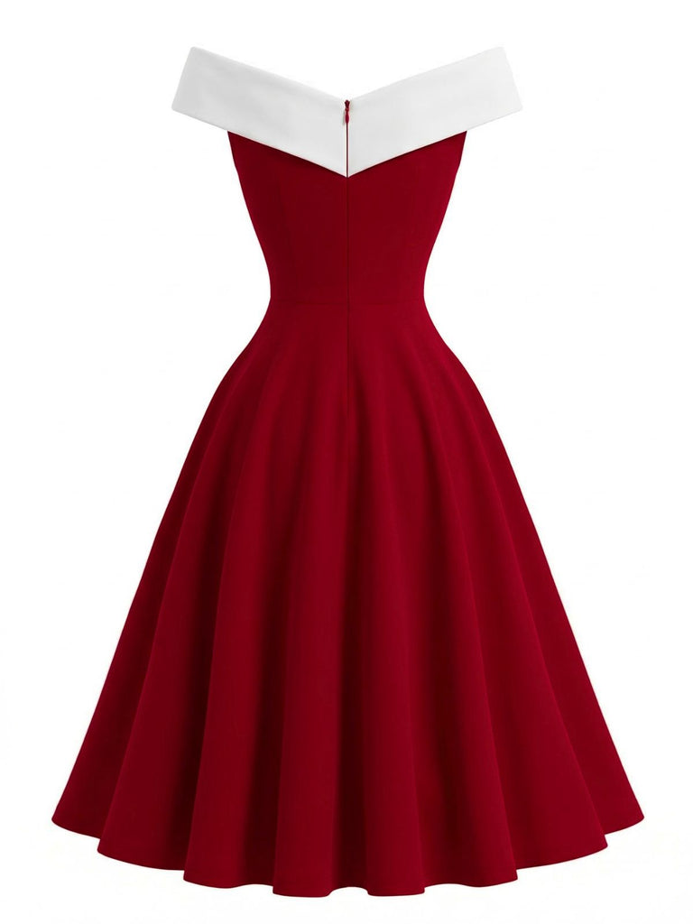 1950s Off-Shoulder Sleeveless ColorBlock Dress - vintage dress, retro fashion, rockabilly