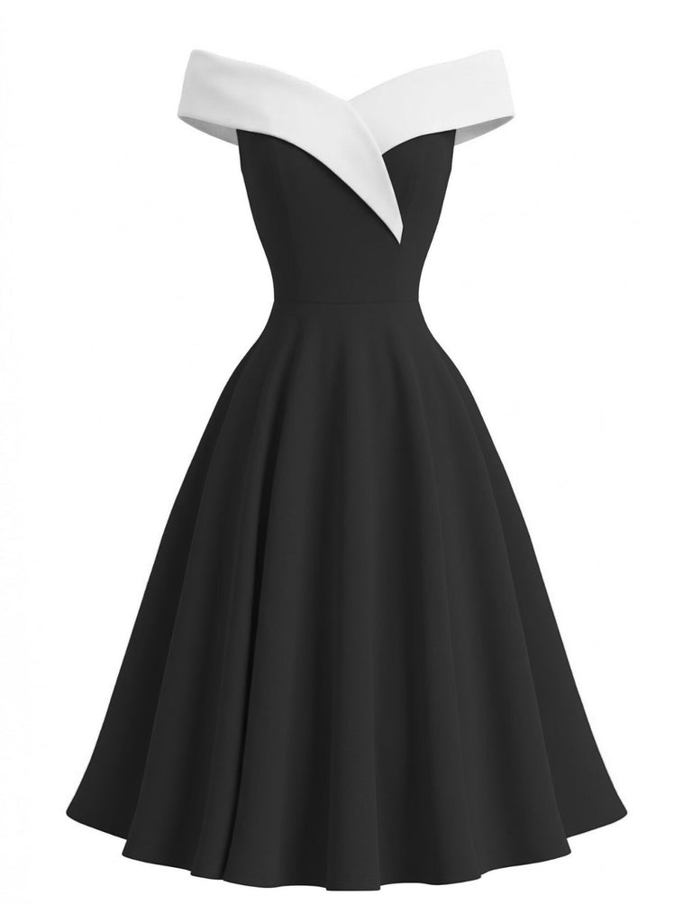 1950s Off-Shoulder Sleeveless ColorBlock Dress - vintage dress, retro fashion, rockabilly