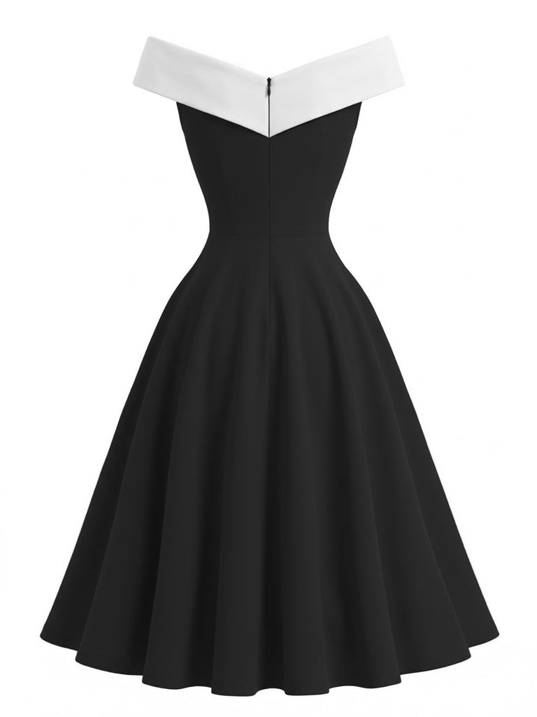 1950s Off-Shoulder Sleeveless ColorBlock Dress - vintage dress, retro fashion, rockabilly