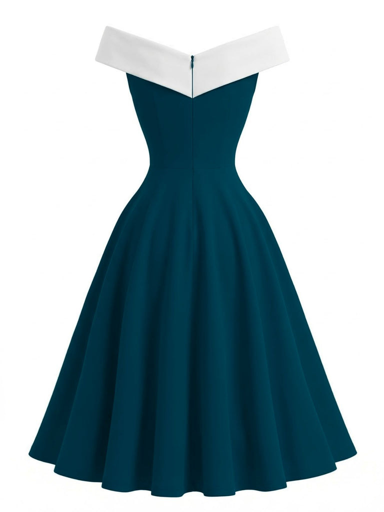 1950s Off-Shoulder Sleeveless ColorBlock Dress - vintage dress, retro fashion, rockabilly