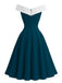 1950s Off-Shoulder Sleeveless ColorBlock Dress - vintage dress, retro fashion, rockabilly
