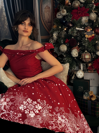 1950s Off-shoulder Snowflake Dress - vintage dress, retro fashion, rockabilly