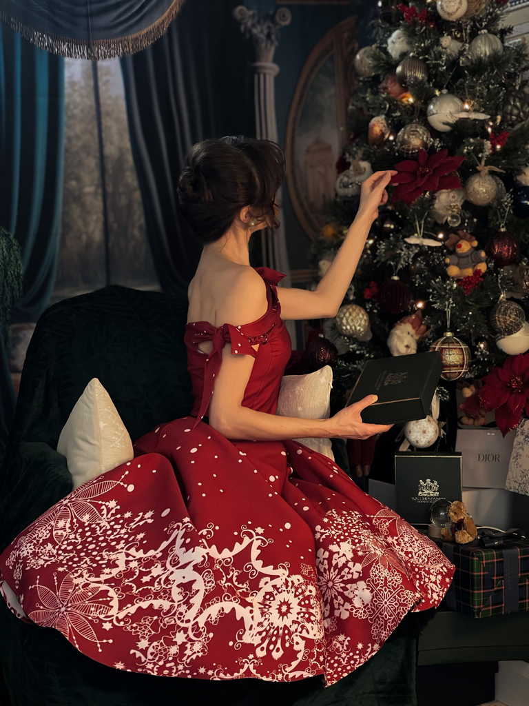 1950s Off-shoulder Snowflake Dress - vintage dress, retro fashion, rockabilly