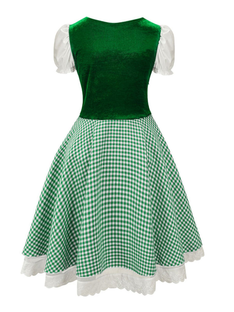 She slips into this 1950s Oktoberfest Puff Sleeves Gingham Plaid Dress and suddenly it's a 1950s daydream