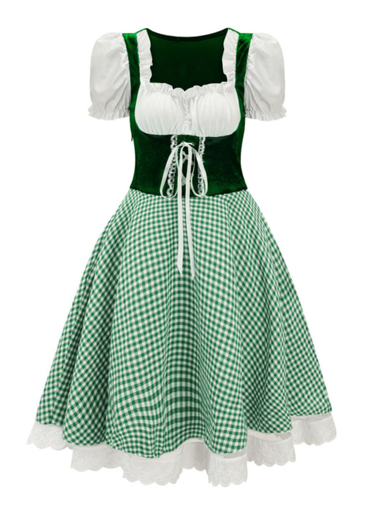 This 1950s Oktoberfest Puff Sleeves Gingham Plaid Dress wraps her in 1950s elegance, one twirl at a time